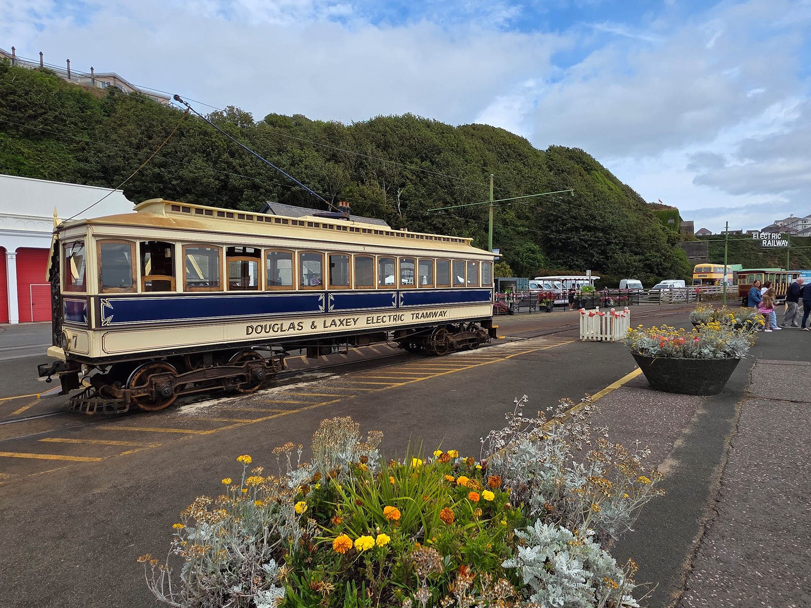 Douglas Laxey Electric tram at Derby Castle. Isle of Man